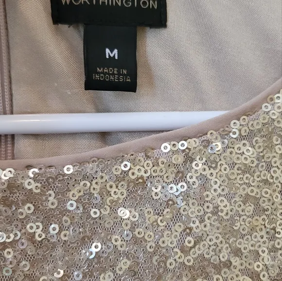 Worthington Sequin Rhinestone Shimmer Gold Sparkle Short Sleeve Dress Size M