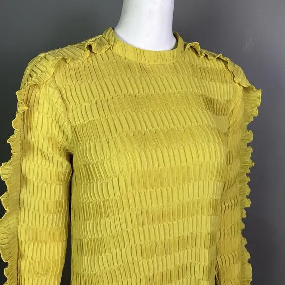 Y.A.S. dress Medium Yasdiana long sleeve pleats Issey ruffle modern yellow gold