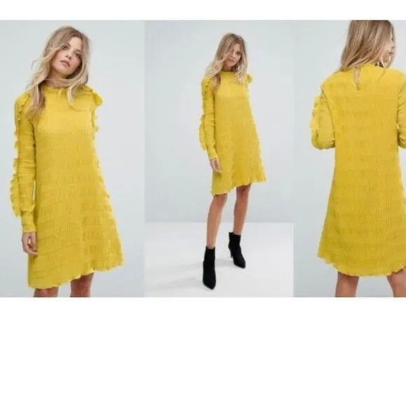 Y.A.S. dress Medium Yasdiana long sleeve pleats Issey ruffle modern yellow gold