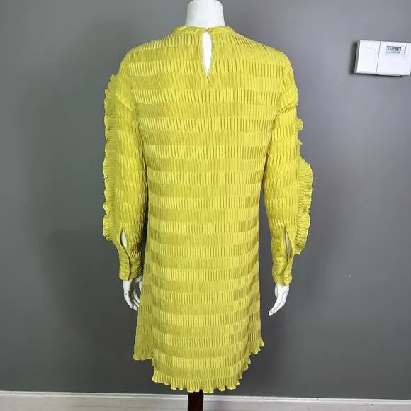 Y.A.S. dress Medium Yasdiana long sleeve pleats Issey ruffle modern yellow gold