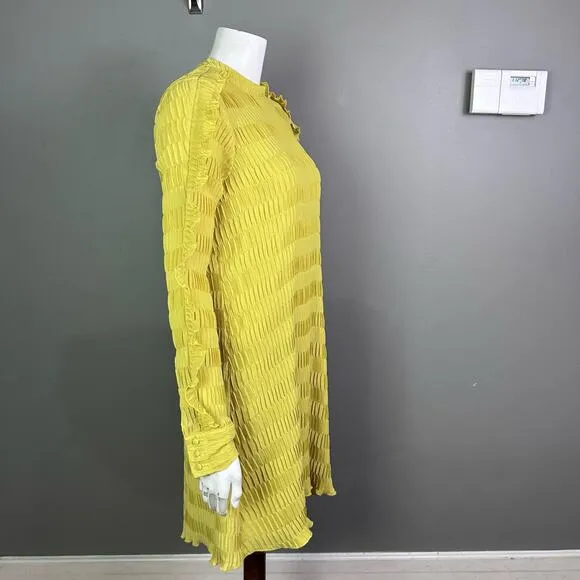 Y.A.S. dress Medium Yasdiana long sleeve pleats Issey ruffle modern yellow gold