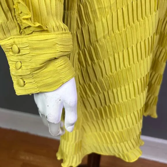 Y.A.S. dress Medium Yasdiana long sleeve pleats Issey ruffle modern yellow gold