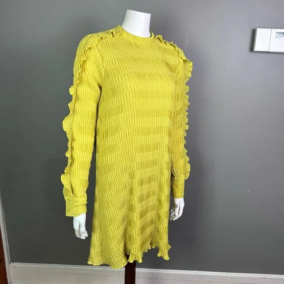 Y.A.S. dress Medium Yasdiana long sleeve pleats Issey ruffle modern yellow gold