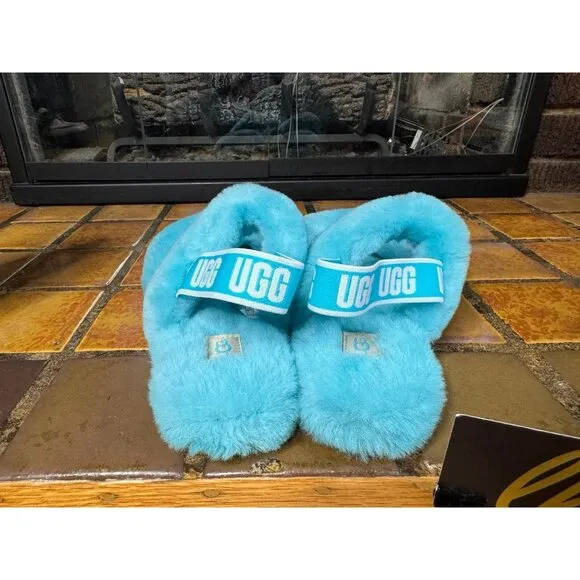 Youth 4 Ugg Australia Oh Yeah Light Blue Fluffy Soft Slippers 1115752K
