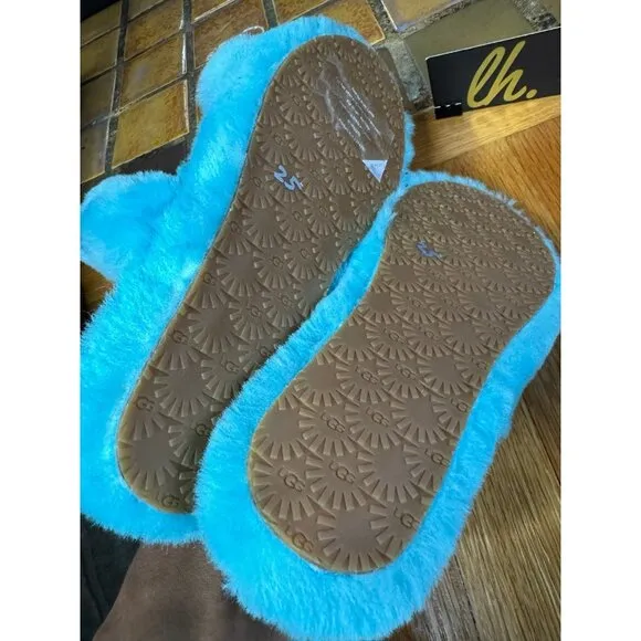 Youth 4 Ugg Australia Oh Yeah Light Blue Fluffy Soft Slippers 1115752K