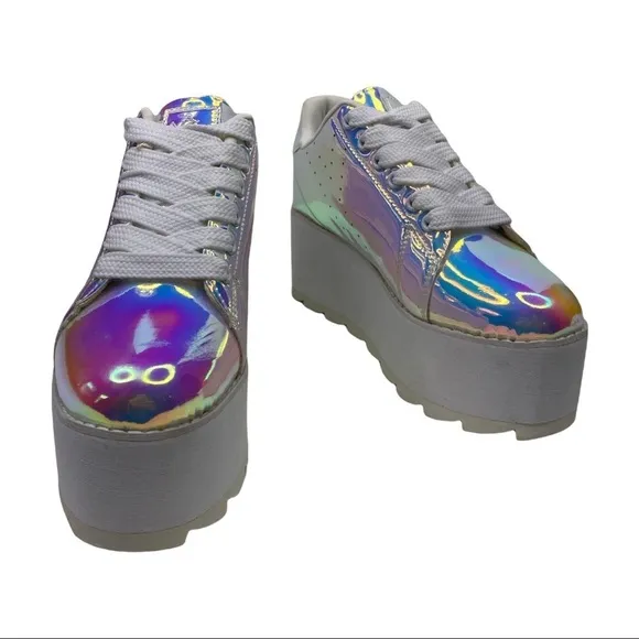 Y.R.U. Nighcall Hologram Iridescent Lace-Up Platform Sneakers  Shoes Size: 7