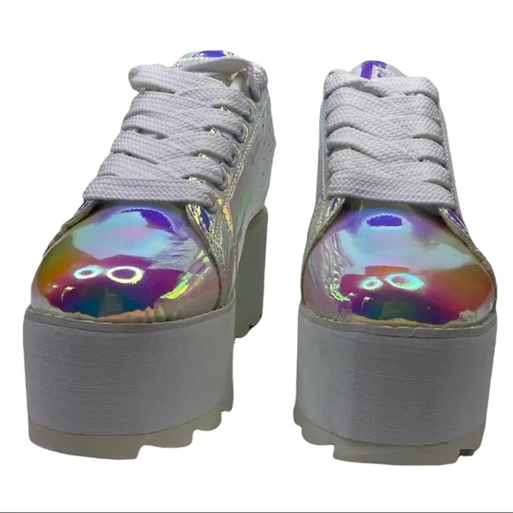 Y.R.U. Nighcall Hologram Iridescent Lace-Up Platform Sneakers  Shoes Size: 7