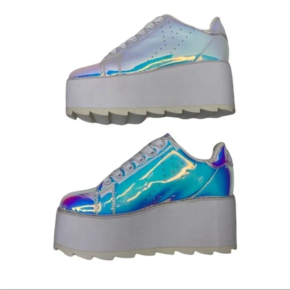 Y.R.U. Nighcall Hologram Iridescent Lace-Up Platform Sneakers  Shoes Size: 7