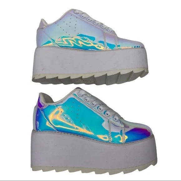Y.R.U. Nighcall Hologram Iridescent Lace-Up Platform Sneakers  Shoes Size: 7