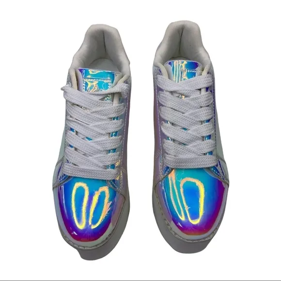Y.R.U. Nighcall Hologram Iridescent Lace-Up Platform Sneakers  Shoes Size: 7