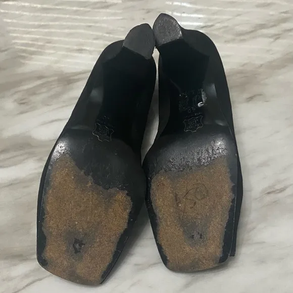 YSL Suede ankle strap peep toe shoes