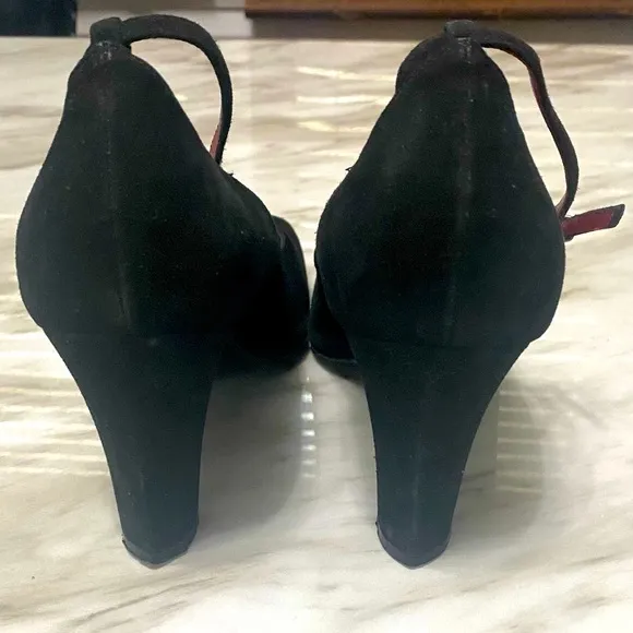 YSL Suede ankle strap peep toe shoes