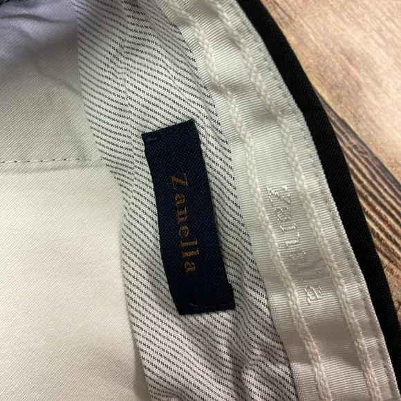 Zanella mens 38x29 black solid 100% wool modern flat front dress pants EUC