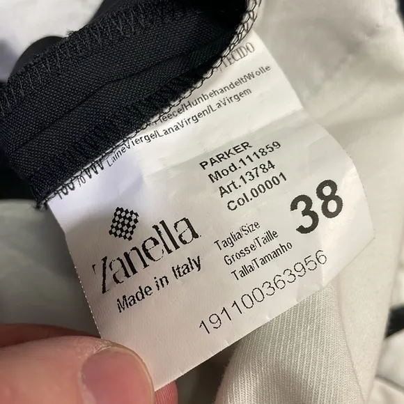 Zanella mens 38x29 black solid 100% wool modern flat front dress pants EUC