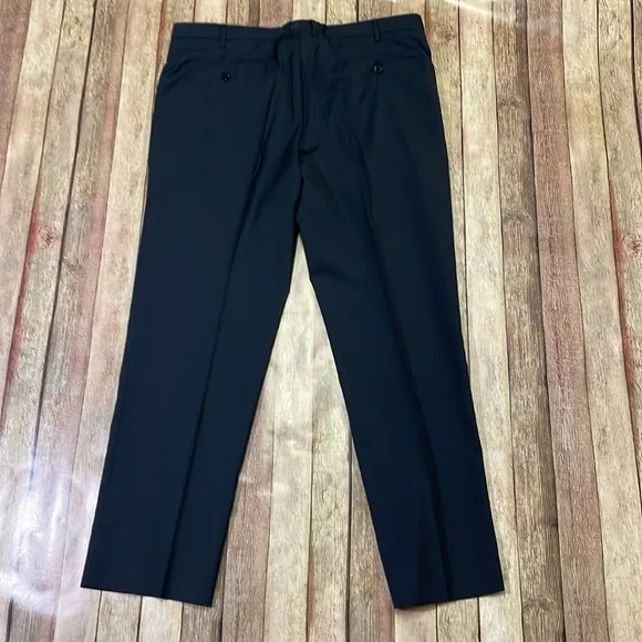 Zanella mens 38x29 black solid 100% wool modern flat front dress pants EUC