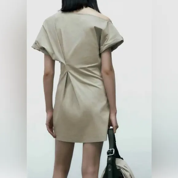 ZARA ASYMMETRIC PLEATED MINI DRESS
