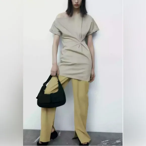 ZARA ASYMMETRIC PLEATED MINI DRESS