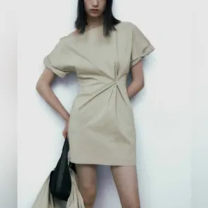 ZARA ASYMMETRIC PLEATED MINI DRESS