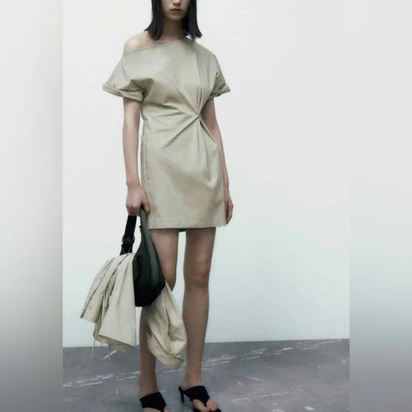 ZARA ASYMMETRIC PLEATED MINI DRESS
