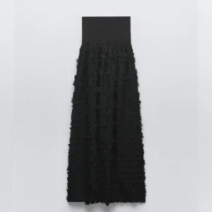Zara Black Strapless Embroidered Floral Appliqué Maxi Dress