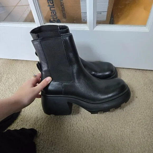 Zara Lug Sole Heeled Leather Ankle Boots Size 40