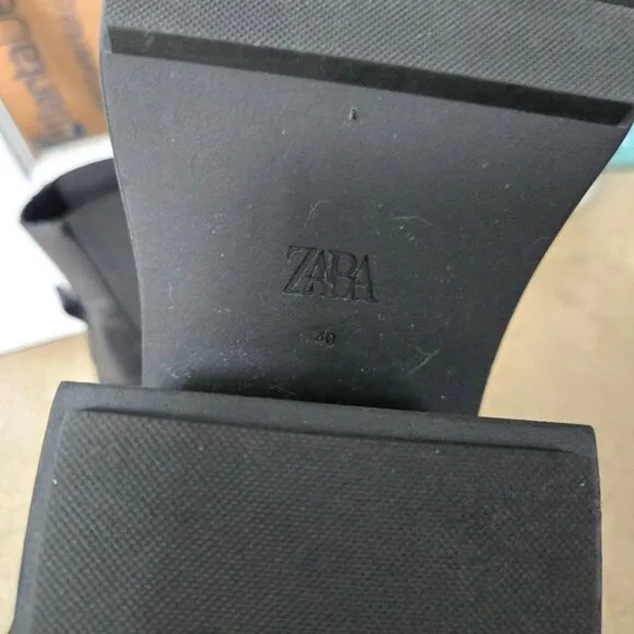 Zara Lug Sole Heeled Leather Ankle Boots Size 40