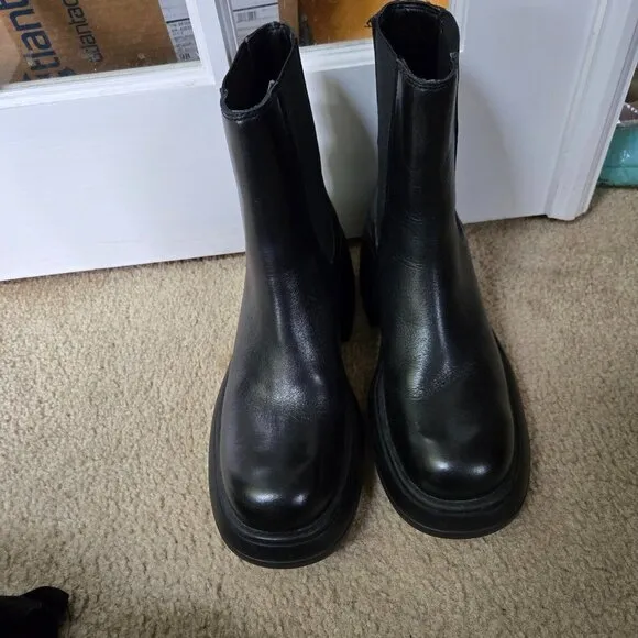 Zara Lug Sole Heeled Leather Ankle Boots Size 40
