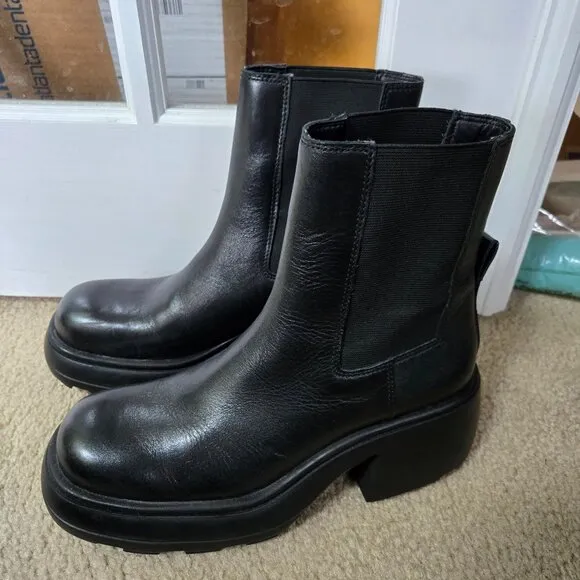 Zara Lug Sole Heeled Leather Ankle Boots Size 40