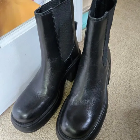 Zara Lug Sole Heeled Leather Ankle Boots Size 40