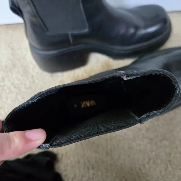 Zara Lug Sole Heeled Leather Ankle Boots Size 40