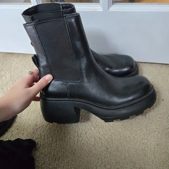 Zara Lug Sole Heeled Leather Ankle Boots Size 40