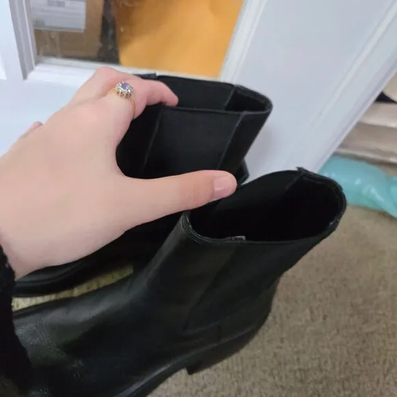 Zara Lug Sole Heeled Leather Ankle Boots Size 40