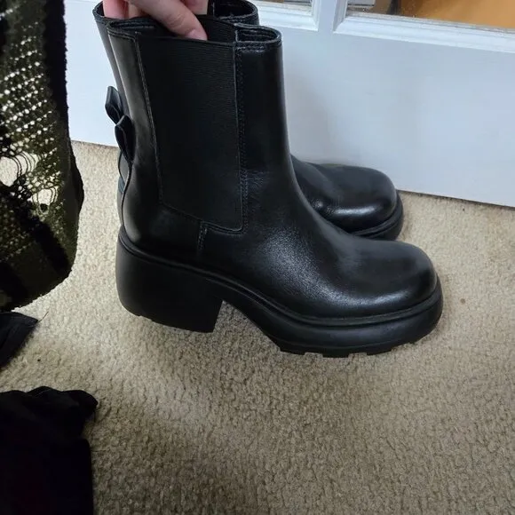 Zara Lug Sole Heeled Leather Ankle Boots Size 40