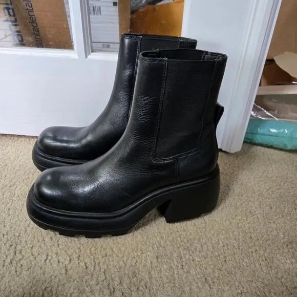 Zara Lug Sole Heeled Leather Ankle Boots Size 40