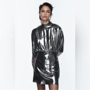Zara Metallic Silver Dress Size L