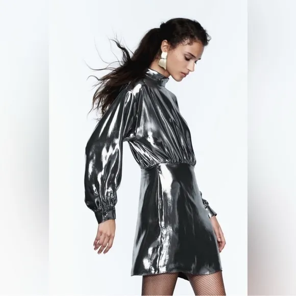 Zara Metallic Silver Dress Size L
