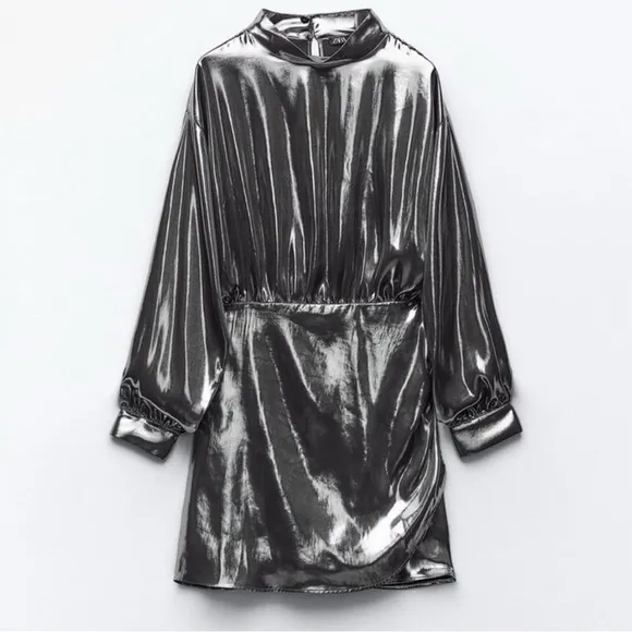 Zara Metallic Silver Dress Size L