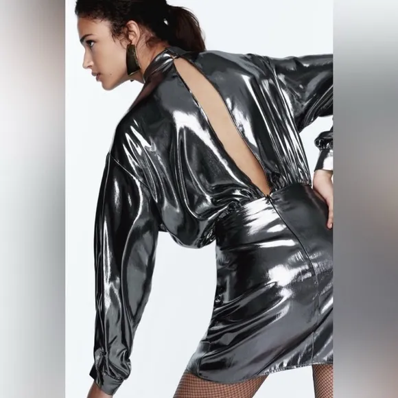 Zara Metallic Silver Dress Size L