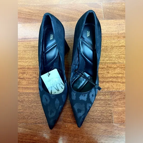 ZARA SHOES 👠 NWT Women’s BLACK GEOMETRIC HEEL POINTED TOE DRESS SHOE SIZE 37