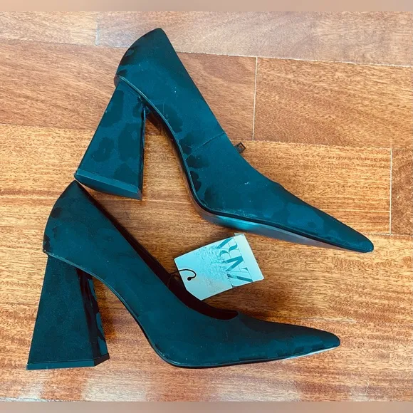 ZARA SHOES 👠 NWT Women’s BLACK GEOMETRIC HEEL POINTED TOE DRESS SHOE SIZE 37
