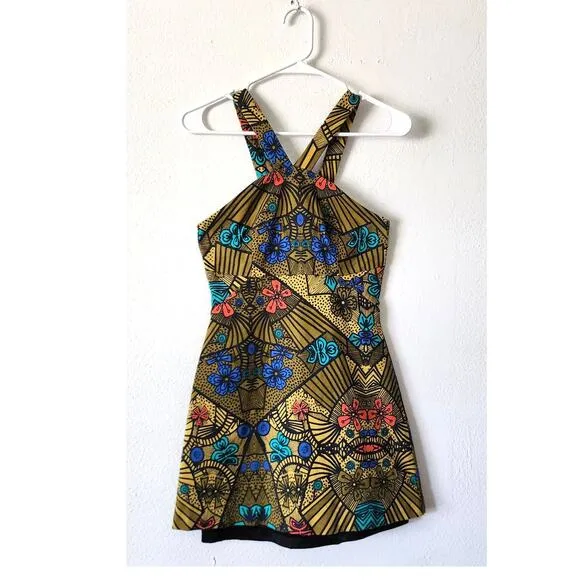 Zara Trafaluc Aztec Modern Halter Fitted Mini Dress Small NWOT