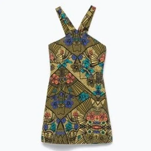 Zara Trafaluc Aztec Modern Halter Fitted Mini Dress Small NWOT