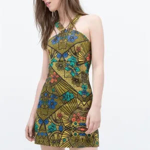 Zara Trafaluc Aztec Modern Halter Fitted Mini Dress Small NWOT