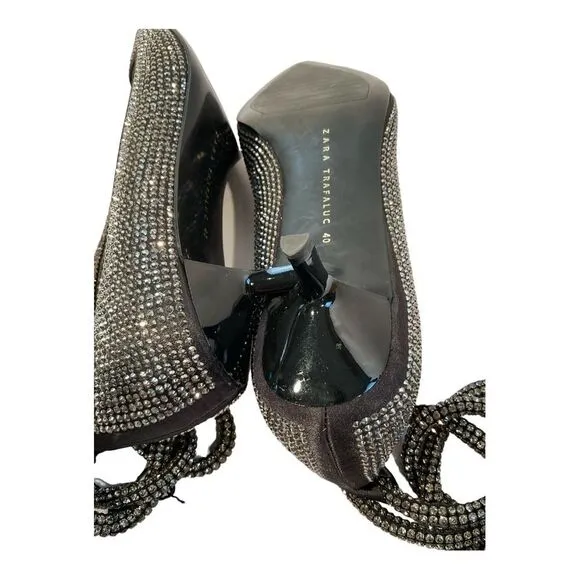 Zara Women Black Shiny High Heel Court Shoes Size 9 EU 40