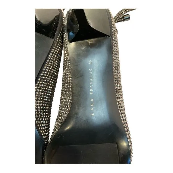 Zara Women Black Shiny High Heel Court Shoes Size 9 EU 40