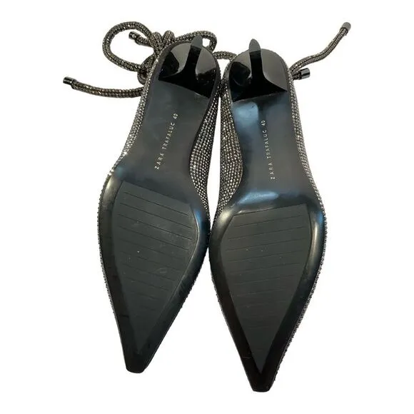 Zara Women Black Shiny High Heel Court Shoes Size 9 EU 40